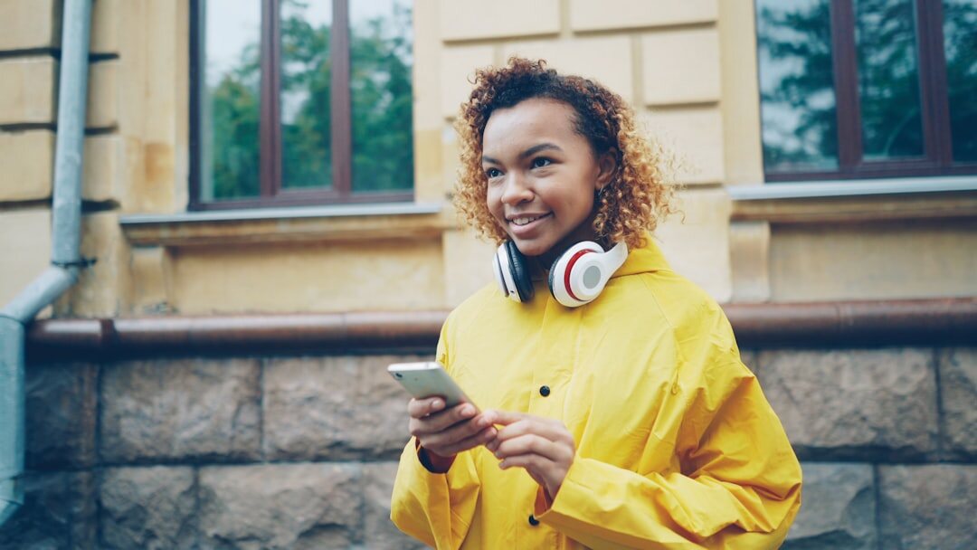 person listening to podcast outdoors